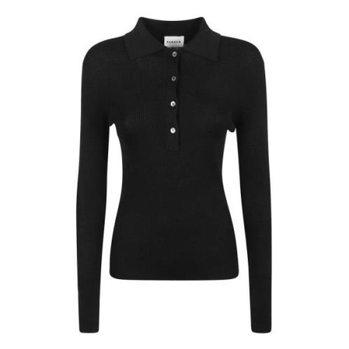 Svart ull slim-fit polosweatshirt