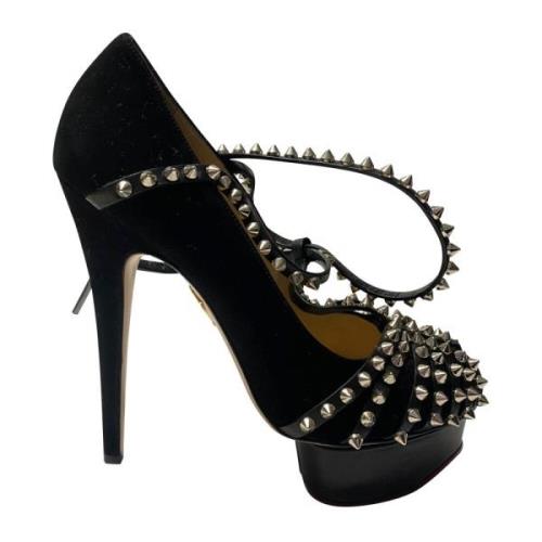 Studded Svart Semsket Skinn Platform Pumps