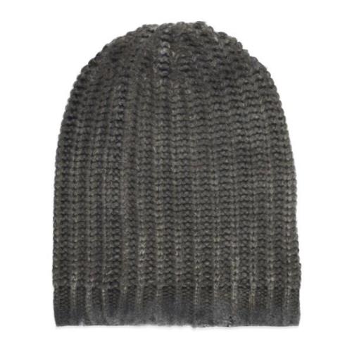 Grått Ull Kashmir Beanie Flettet Mønster