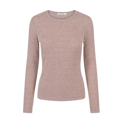 Ribbet Dusty Rose Topp med Lange Ermer