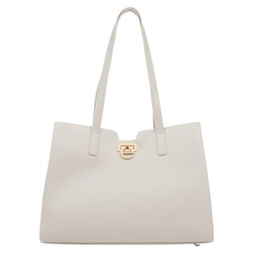 Kvinner Lys Beige Skinn Shopper Bag med Gull Maskinvare Er00115798