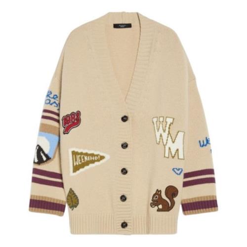 Beige Oversized Cardigan med Intricate Intarsia Design