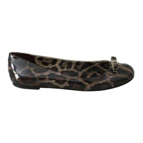 Leopardmønstret Lær Ballerina Flats