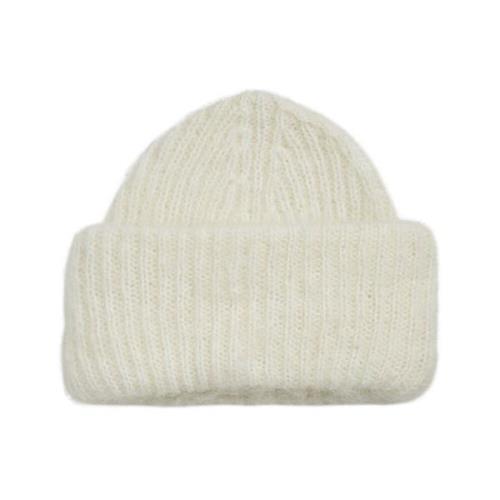 Ribbestrikket Beanie - Egret