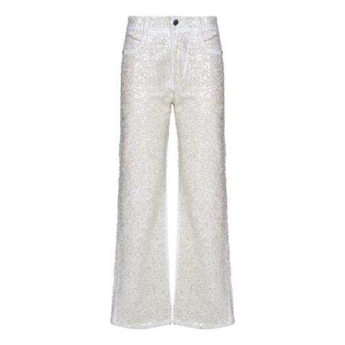 Hvit Paljett Brodert Straight-Leg Jeans