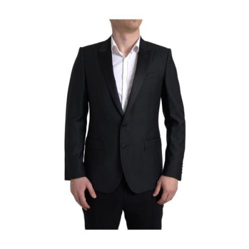 Luksuriøs Svart Slim-Fit Ullblanding Blazer