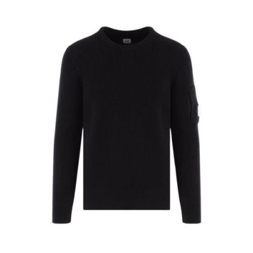 Sort Ribbestrikket Crewneck Genser