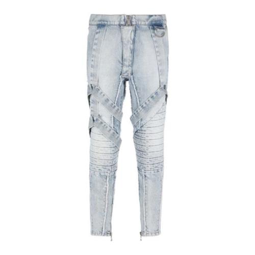 Bomull slim-fit jeans med stropper