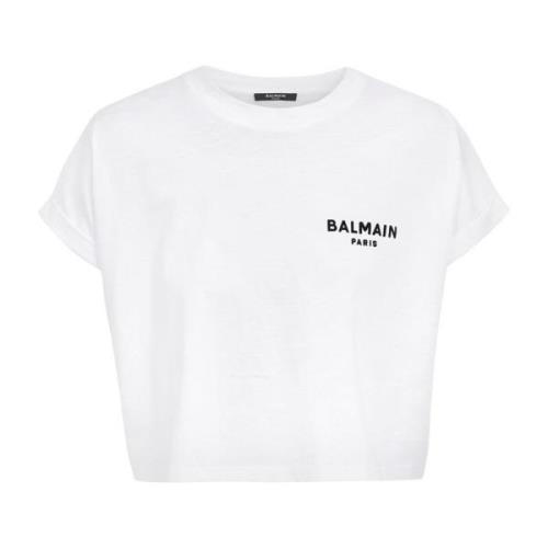 Flocked Paris cropped T-skjorte