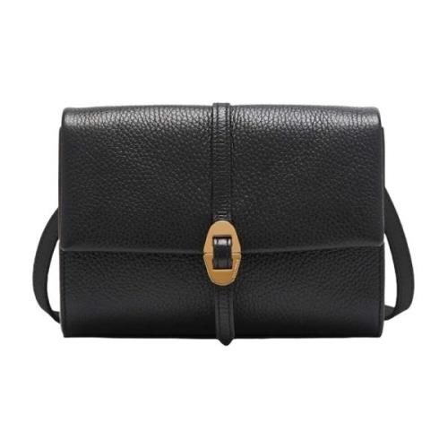 Svart Skinn Crossbody Veske Metall Detalj