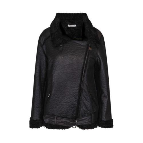 Black Haust Biker Faux-Fur Jacket Outdoor Wear