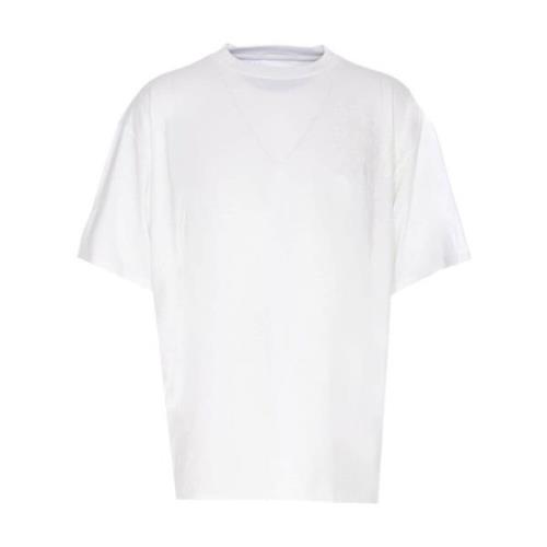 Hvit Bomull Jersey Crew Neck T-skjorte