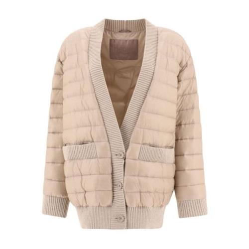 Beige Cardigan Dunjakke med Lommer