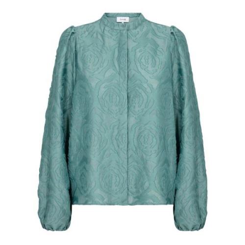 Mørk Jade Blomster Brodert Bluse