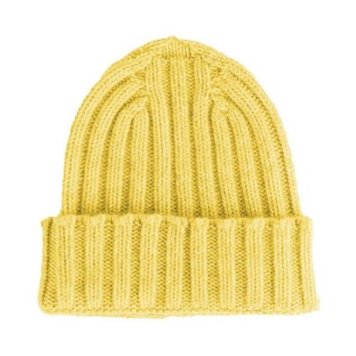 Gul Kasjmir Ribbestrikket Beanie Lue