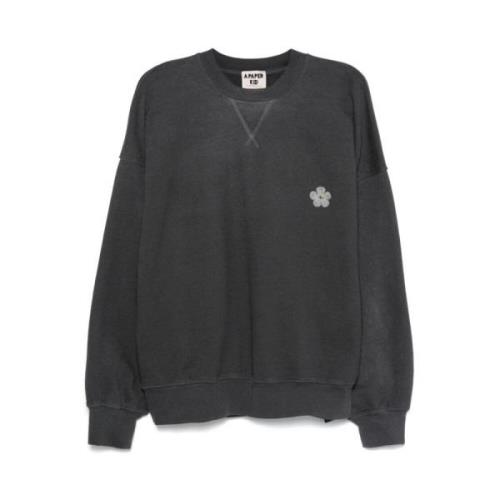 Svart Slitt Logo Print Sweatshirt