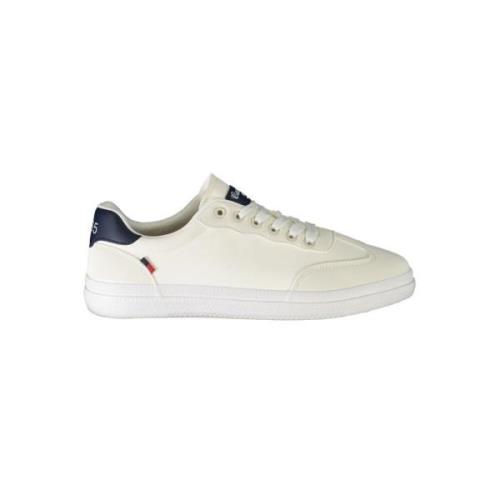 Hvite polyester sports sneakers med lisser, kontrastdetaljer, logo