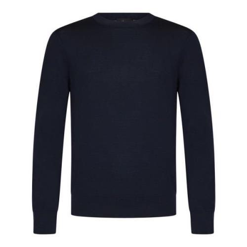 Navy Blue Wool Knit Crewneck Sweater