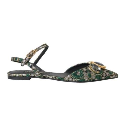 Pyntet Jacquard Slingback Flats i Grønt