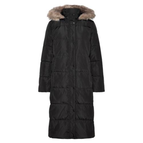 Sort Lauren By Ralph Lauren Sort Hooded Down Coat Fake Fur Yttertøy