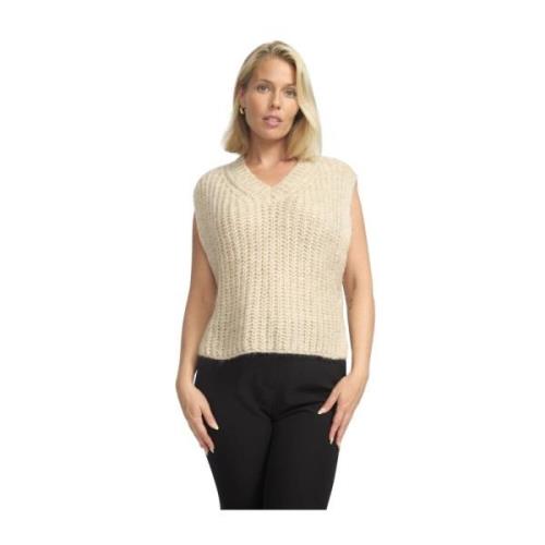 Beige Strikket Vest med V-hals