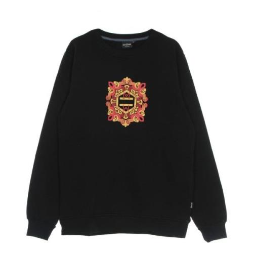 Svart Crewneck Genser med Flisetrykk