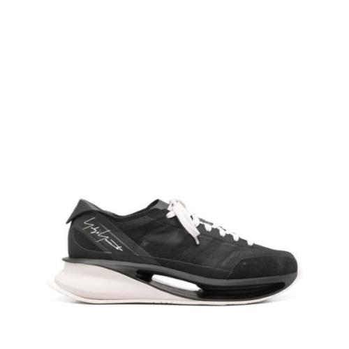 Svarte Sneakers Mesh Semsket Skinn Paneler