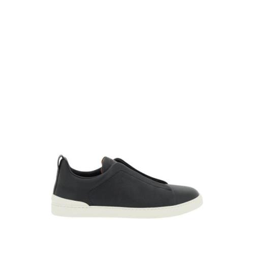 Slip-On Sneakers i kornet skinn med triple stitch detalj