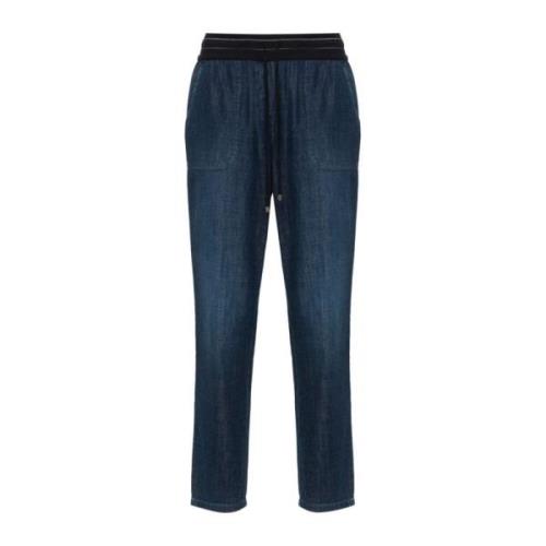 Blå Denim Snøring Tapered Jeans