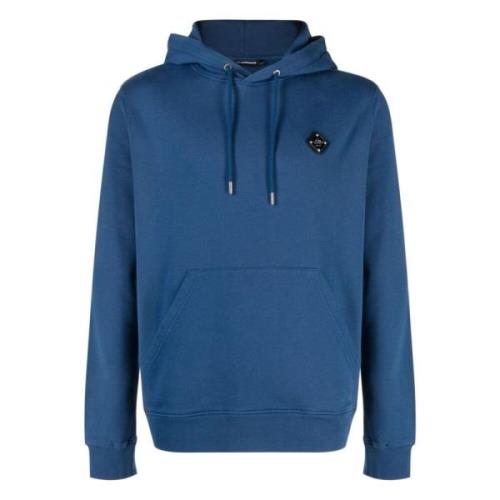 Blå Patch Hoodie Genser Casual Stil