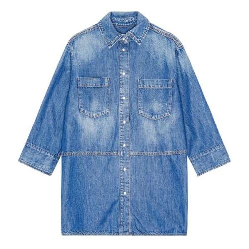 Blå Denim Oversized Langermet Skjorte