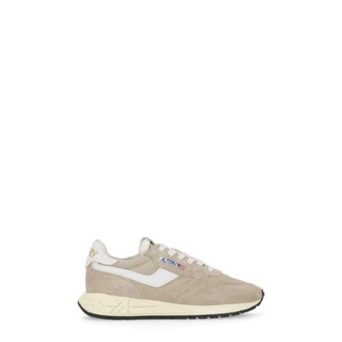 Beige Skinn Sneakers med Semsket Skinn Innsatser