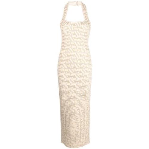 Elegant Gull Maxi Kjole med Halterneck