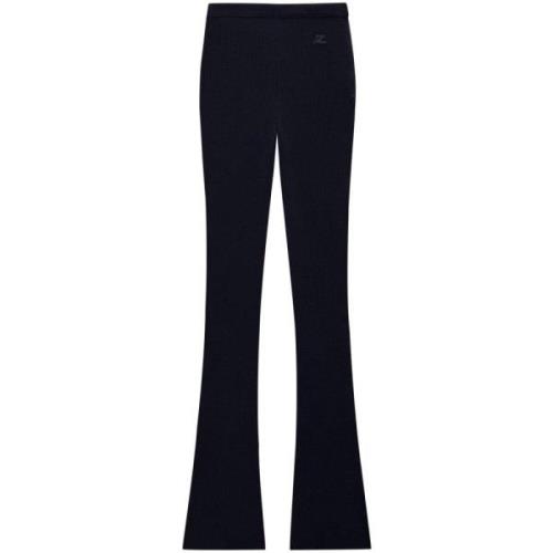 Sort Ribbestrikkede Flare Jeans