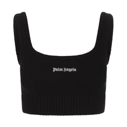 Sort Ermeløs Crop Top Logo Broderi