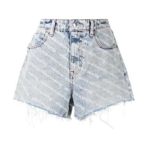 Denim Shorts med All-Over Logo Print