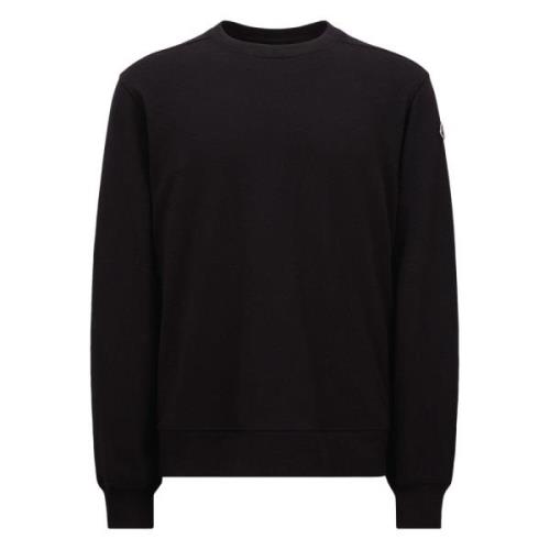 Sort Crewneck Sweatshirt med Logo Patch