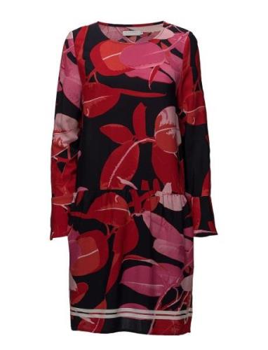 Moss Crepe Dress W. Branch Print & Kort Kjole Red Coster Copenhagen