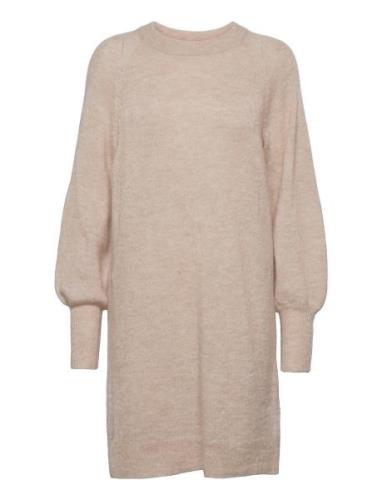 Slflulu Ls Knit Dress O-Neck B Noos Kort Kjole Beige Selected Femme