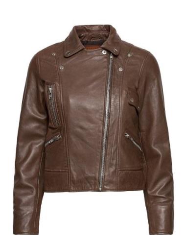 Kaley Leather Biker Skinnjakke Skinnjakke Brown Jofama