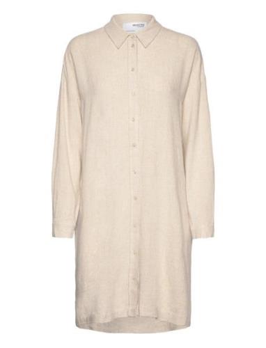 Slfviva-Tonia Long Linen Shirt B Kort Kjole Cream Selected Femme