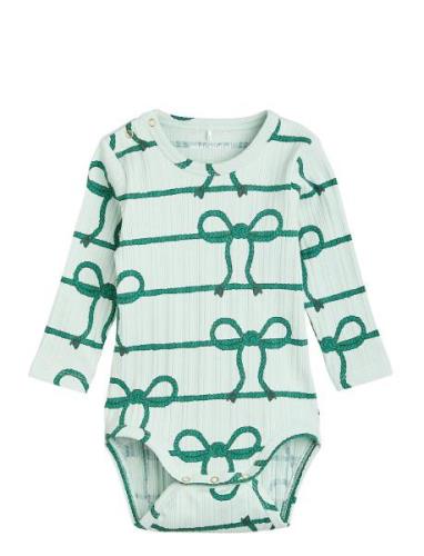 Rope Aop Ls Body Bodies Long-sleeved Green Mini Rodini