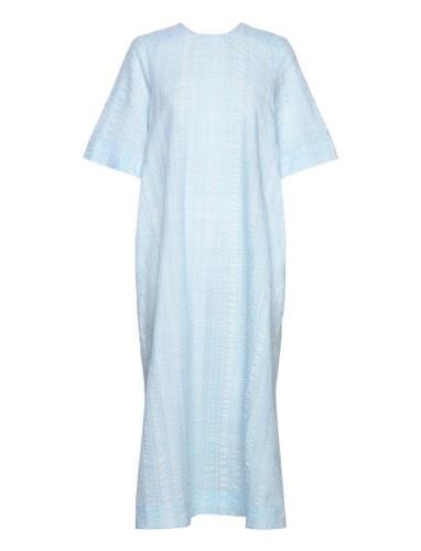 Seersucker Check Maxi Dress Maxikjole Festkjole Blue Ganni