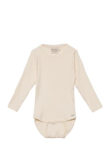 Body Ls Rib Bodies Long-sleeved Cream Minymo