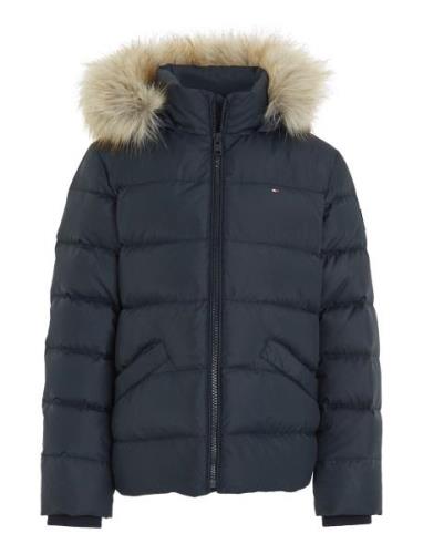 Essential Down Fur Hood Jacket Fôret Jakke Navy Tommy Hilfiger