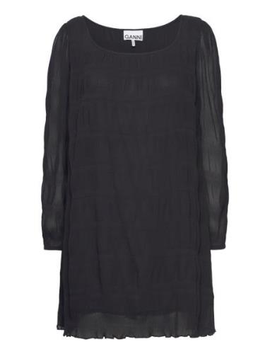 Pleated Georgette Kort Kjole Black Ganni