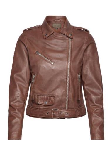 Rachel Leather Biker Skinnjakke Skinnjakke Brown Jofama