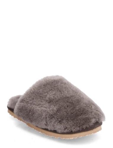 Closed Toe Sheepskin Fur Slipper Slippers Tøfler Grey MOU