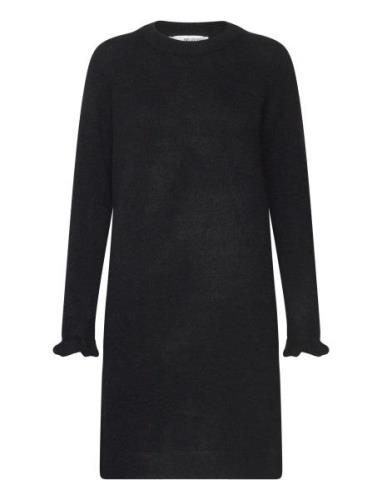 Slfsia Ras Frill Ls Knit Dress Kort Kjole Black Selected Femme