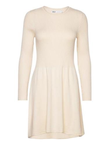 Onlalma L/S O-Neck Dress Knt Noos Kort Kjole Beige ONLY